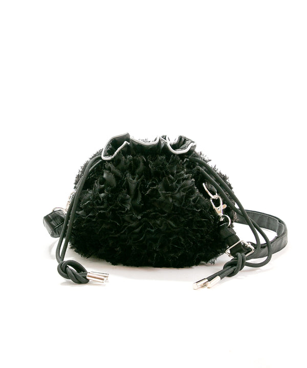 フリルリボン巾着バッグ BLACK
