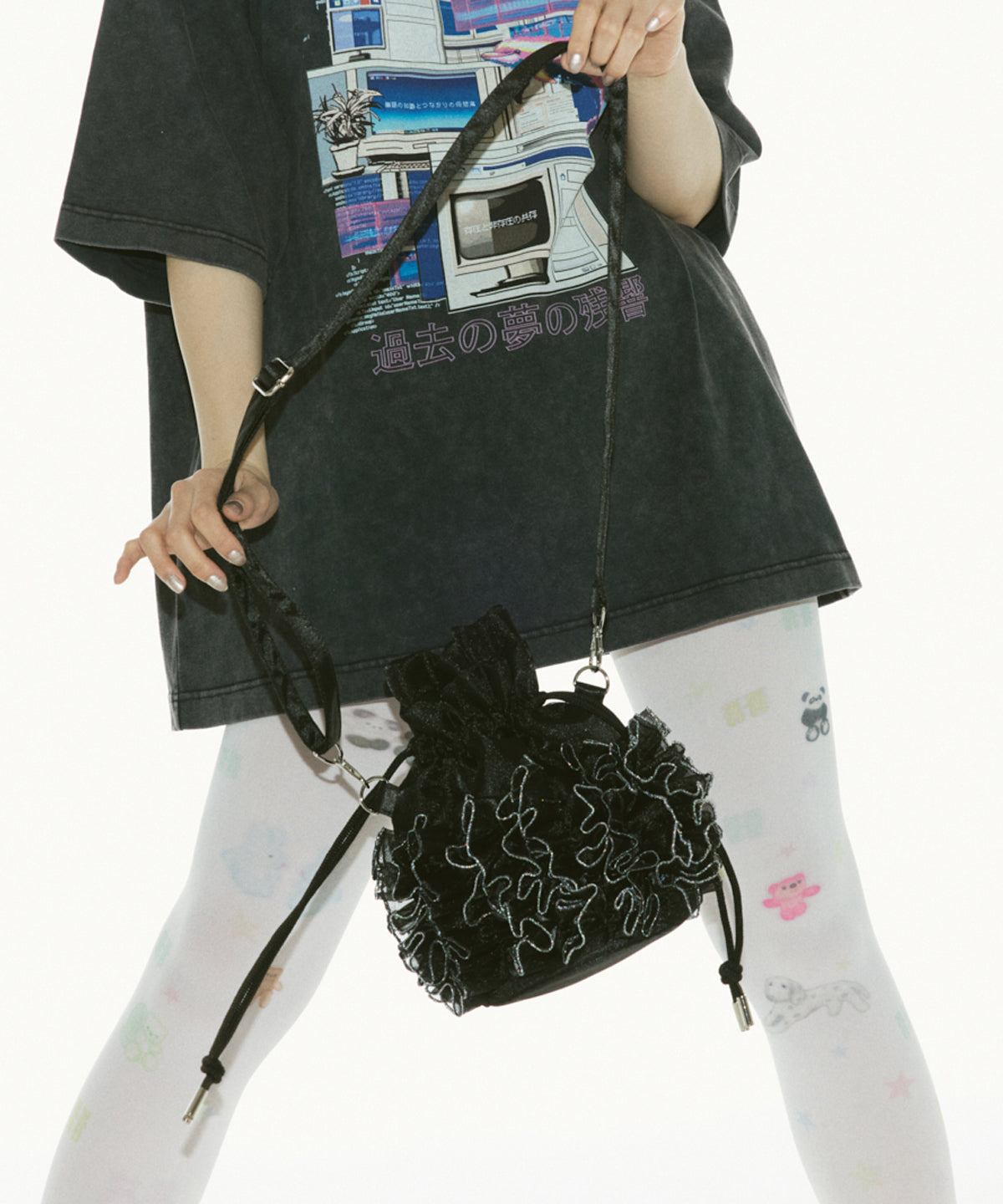 フリル巾着バッグ BLACK AtOn50 Official Online Store