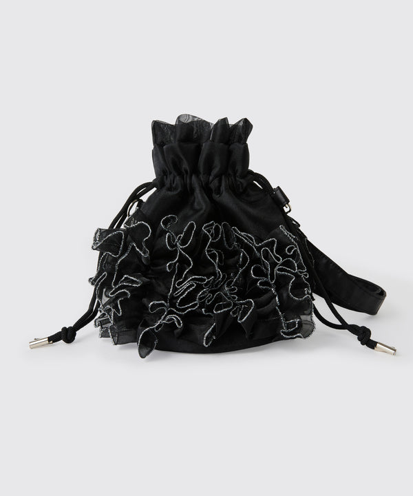 フリル巾着バッグ BLACK