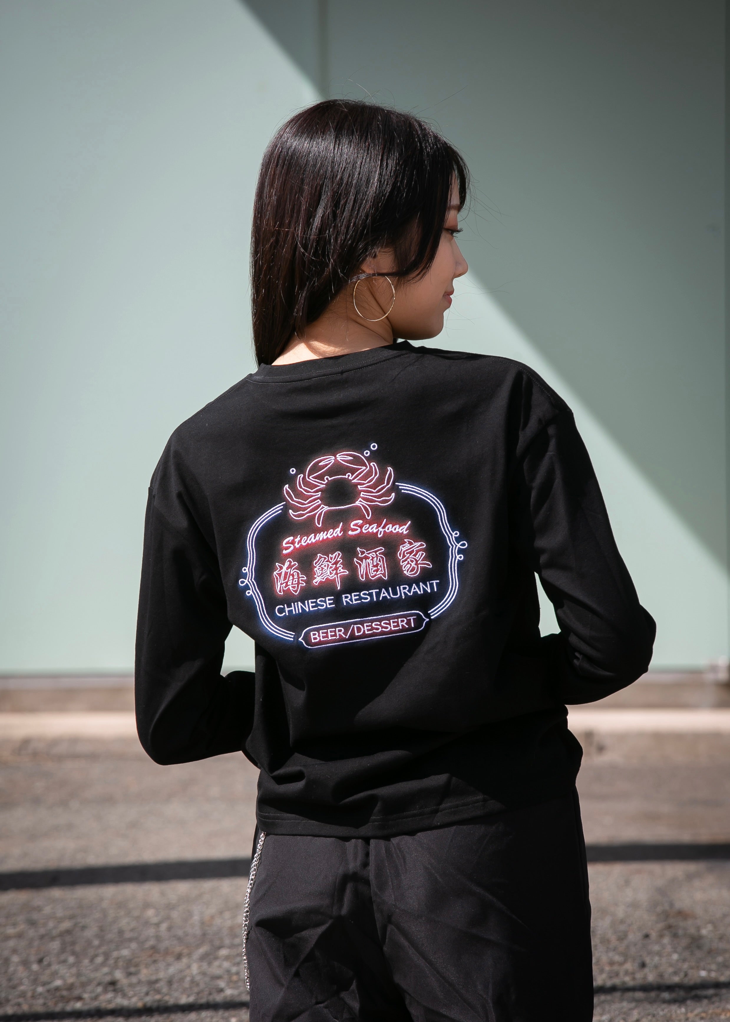 中国蟹长袖T恤・黑色