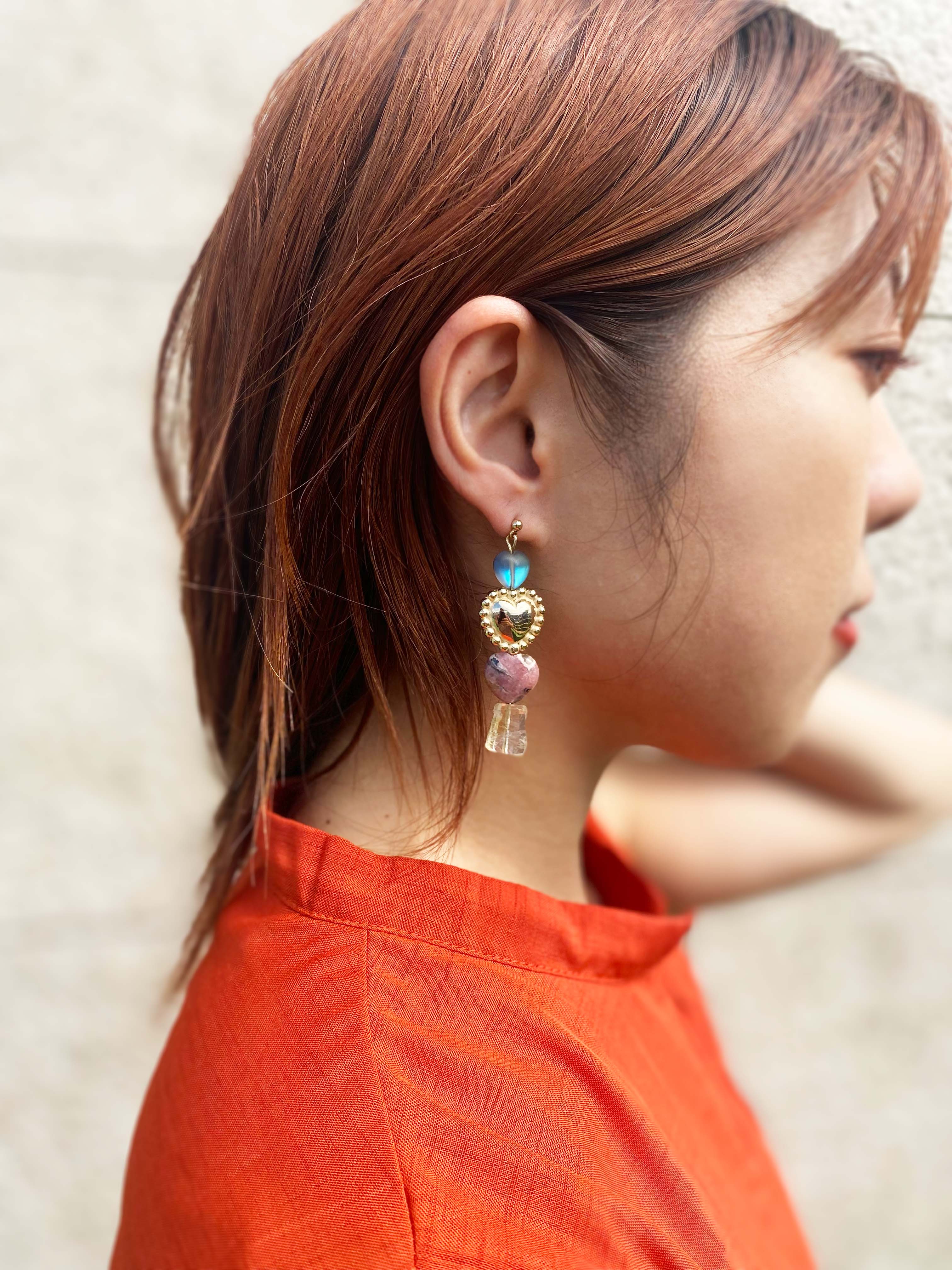 Mexican amulet triple heart earrings