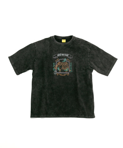 INDIA ELEPHANT S/S VINTAGE-LIKE T-SHIRT CHARCOAL GRAY