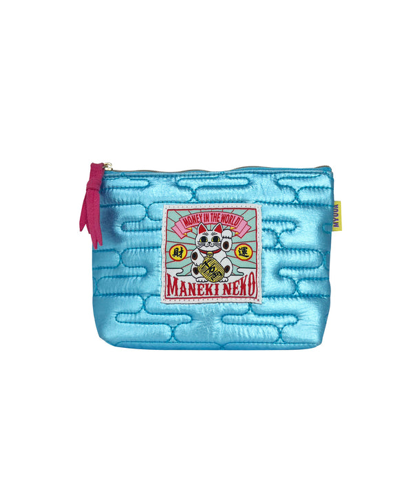 JAPAN METALLIC BULE POUCH MANEKINEKO