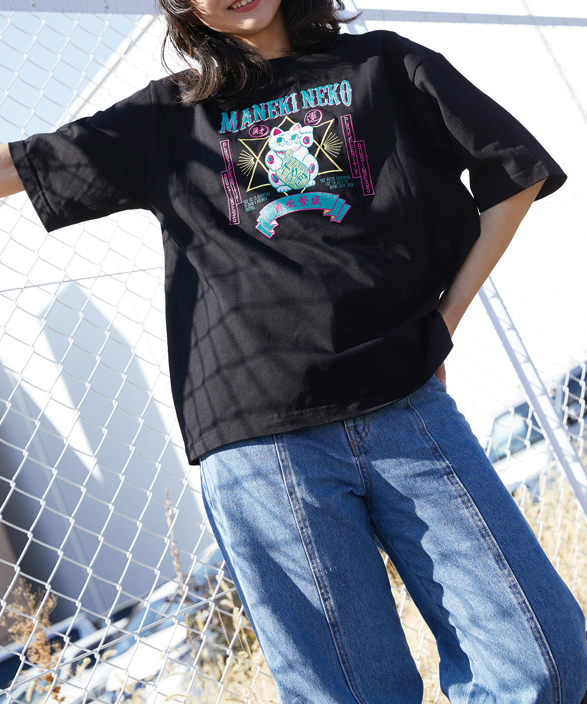 JAPAN 招き猫 Tシャツ ブラック AtOn50 Official Online Store